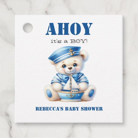 Ahoy Nautisch Blauw Zeiler Beer Jongen Baby shower Bedankjes Labels (Voorkant)