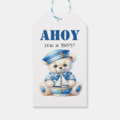Ahoy Nautisch Blauw Zeiler Beer Jongen Baby shower Cadeaulabel (Achterkant)