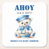 Ahoy Nautisch Blauw Zeiler Beer Jongen Baby shower Kartonnen Onderzetters (Voorkant)