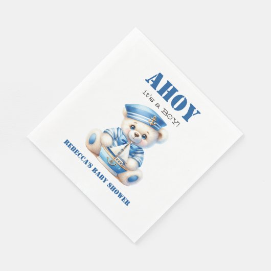 Ahoy Nautisch Blauw Zeiler Beer Jongen Baby shower Servet (Hoek)