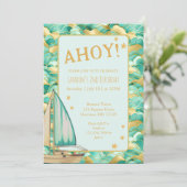 Ahoy nautische groene en gouden boot verjaardagsfe kaart (Staand voorkant)