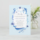 Ahoy Ocean Animals Nautical Blue Boy Baby shower Kaart (Staand voorkant)