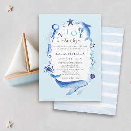 Ahoy Ocean Animals Nautical Blue Boy Baby shower Kaart