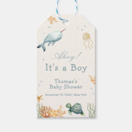 Ahoy onder het Zee Whale Boy Baby shower Cadeaulabel