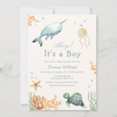 Ahoy onder het Zee Whale Boy Baby shower Kaart (Voorkant)