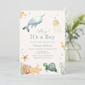 Ahoy onder het Zee Whale Boy Baby shower Kaart (Staand voorkant)