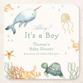 Ahoy onder het Zee Whale Boy Baby shower Kartonnen Onderzetters