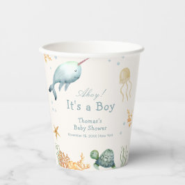 Ahoy onder het Zee Whale Boy Baby shower Papieren Bekers
