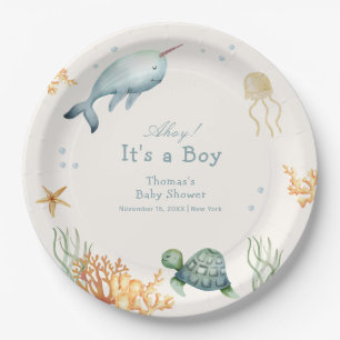 Ahoy onder het Zee Whale Boy Baby shower Papieren Bordje