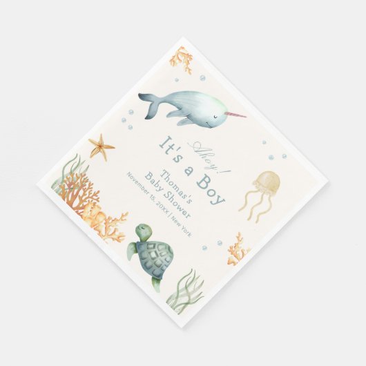 Ahoy onder het Zee Whale Boy Baby shower Servet (Hoek)