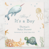 Ahoy onder het Zee Whale Boy Baby shower Wijn Etiket (Enkel label)