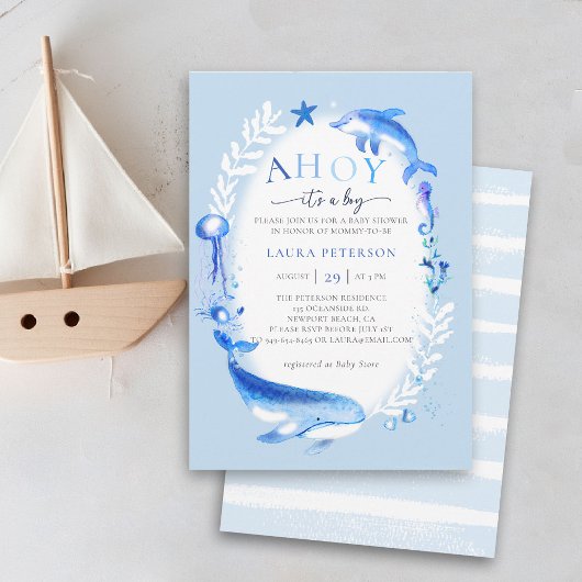 Ahoy onder Zee Animals Nautical Boy Baby shower Kaart