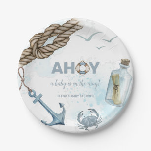 Ahoy. Papieren Borden voor autisch Baby shower Bordje