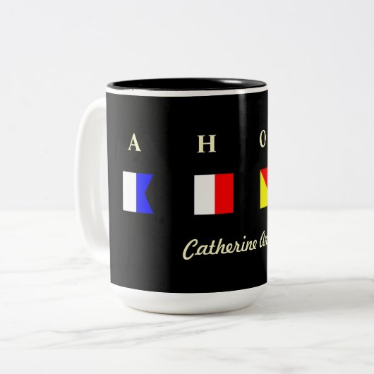 AHOY Personalized Mug Tweekleurige Koffiemok (Voorkant links)
