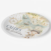 Ahoy Pirate Avontuur Vierde Verjaardag Custom Papieren Bordje (Gekanteld)