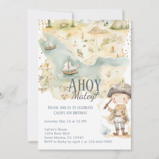 Ahoy Pirate Avontuur Vierde Verjaardag Kaart (Voorkant)