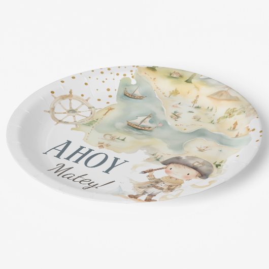 Ahoy Pirate Avontuur Vierde Verjaardag Papieren Bordje (Gekanteld)