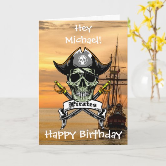 Ahoy! Pirate Birthday Fun Kaart (Gele Bloem)