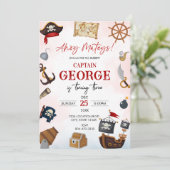 Ahoy pirate Boy birthday Invitation Kaart (Staand voorkant)