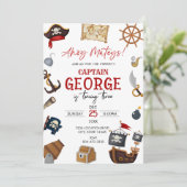Ahoy pirate Boy birthday party Kaart (Staand voorkant)