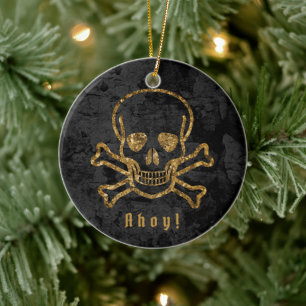 Ahoy!  Pirate Gold Skull Botten Keramisch Ornament