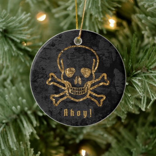 Ahoy!  Pirate Gold Skull Botten Keramisch Ornament (Boom)