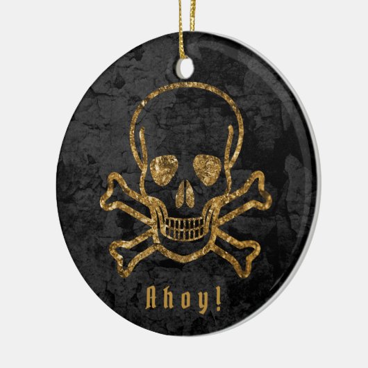 Ahoy!  Pirate Gold Skull Botten Keramisch Ornament (Links)