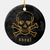 Ahoy!  Pirate Gold Skull Botten Keramisch Ornament (Achterkant)
