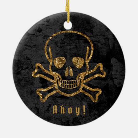 Ahoy!  Pirate Gold Skull Botten Keramisch Ornament (Achterkant)