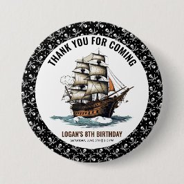 Ahoy! Piratenschip achtste verjaardag Ronde Button 7,6 Cm