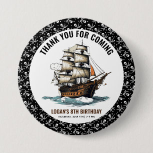 Ahoy! Piratenschip achtste verjaardag Ronde Button 7,6 Cm