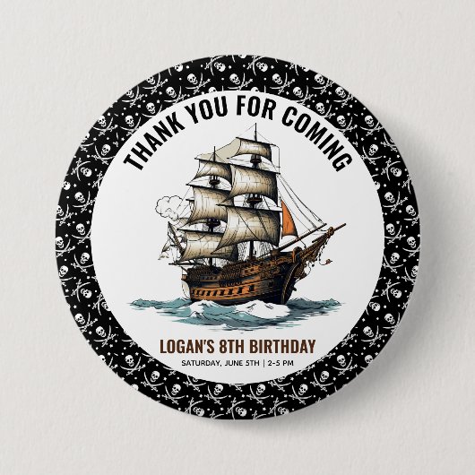 Ahoy! Piratenschip achtste verjaardag Ronde Button 7,6 Cm (Voorkant)