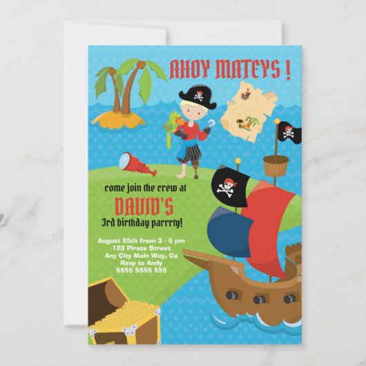 Ahoy! Piratenschip Jongen Piraten Verjaardagsfeest Kaart (Voorkant)