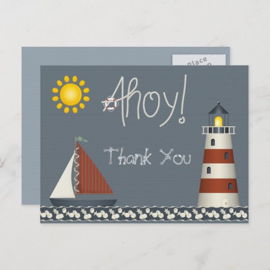 Ahoy Sail Boat & Lighthouse Dank u Briefkaart (Voorkant / Achterkant)