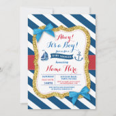 Ahoy Sailor Anker Baby shower Blue Boy Uitnodigen Kaart (Voorkant)