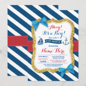 Ahoy Sailor Anker Baby shower Blue Boy Uitnodigen Kaart (Voorkant / Achterkant)
