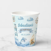 Ahoy Sailor Nautical Boat Blue 1e verjaardag Papieren Bekers (Voorkant)