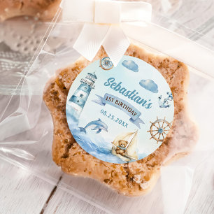 Ahoy Sailor Nautical Boat Blue 1e verjaardag Ronde Sticker