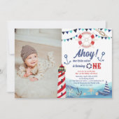 Ahoy sailor nautical boot blue red 1ste verjaardag kaart (Voorkant)