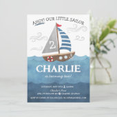 Ahoy Sailor Nautische Schattige Boot Verjaardagsui Kaart (Staand voorkant)