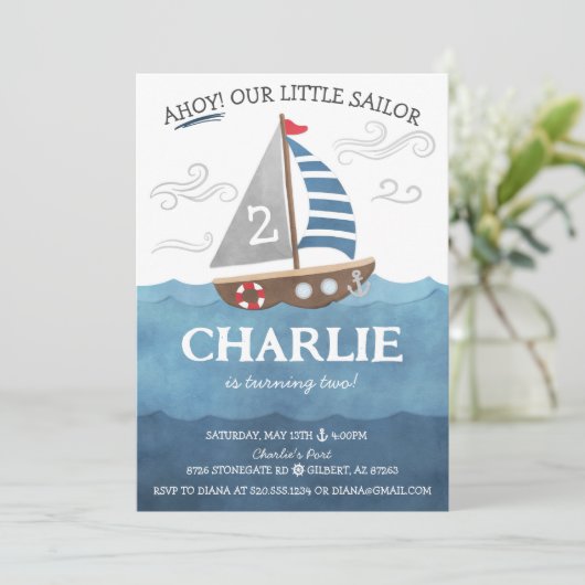 Ahoy Sailor Nautische Schattige Boot Verjaardagsui Kaart (Staand voorkant)