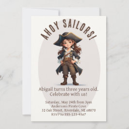 Ahoy Sailors! Girl Pirate verjaardagsuitnodiging Kaart