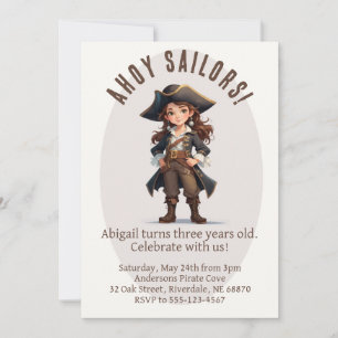 Ahoy Sailors! Girl Pirate verjaardagsuitnodiging Kaart