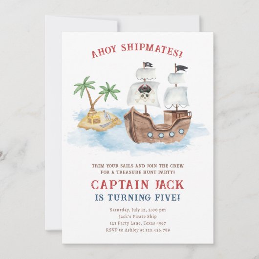 Ahoy Shipmates! Piratenschip Treasure Boy Verjaard Kaart (Voorkant)