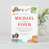 Ahoy Shipmates Treasure Hunt Schip Piraat Verjaard Kaart (Staand voorkant)