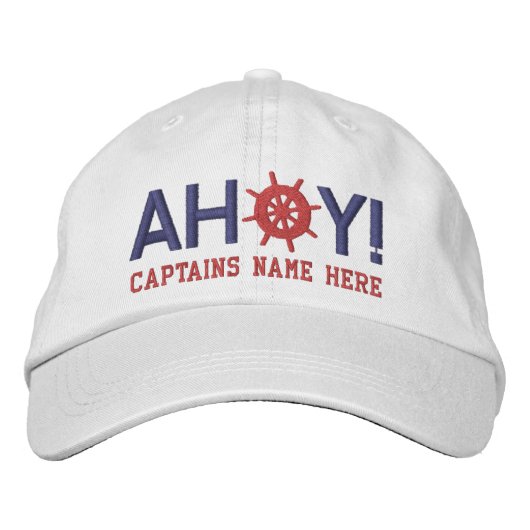 Ahoy Ships Wheel Captains Personalized Geborduurde Pet (Voorkant)