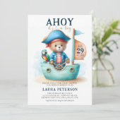 Ahoy Teddy Bear Pirate Captain Boy Baby shower Kaart (Staand voorkant)