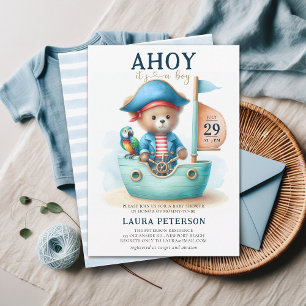 Ahoy Teddy Bear Pirate Captain Boy Baby shower Kaart