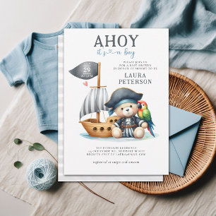 Ahoy Teddy Bear Pirate Sailor Boy Baby shower Kaart