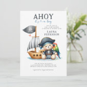 Ahoy Teddy Bear Pirate Sailor Boy Baby shower Kaart (Staand voorkant)